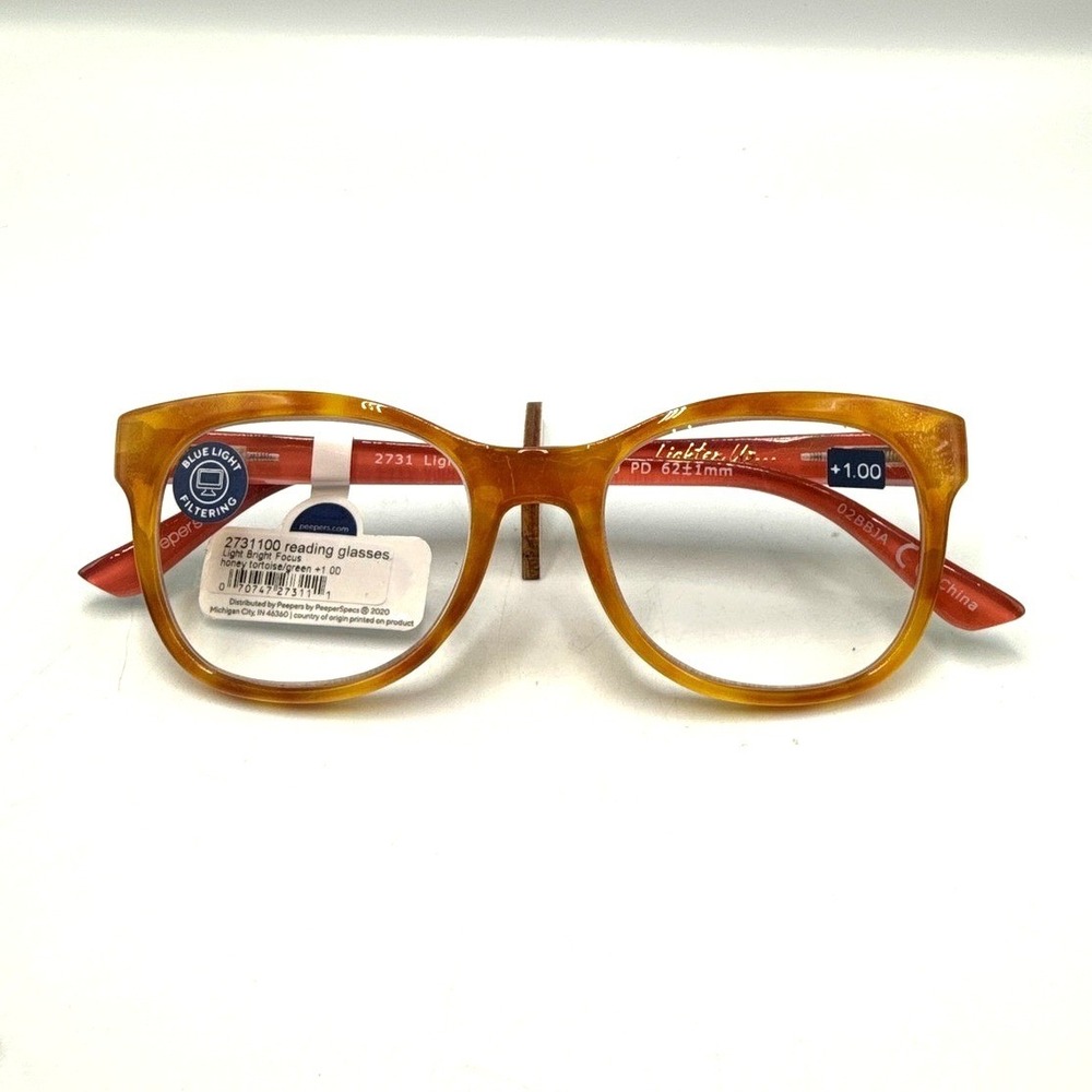 Peepers Light Bright Focus 2731 Reading‎ Glasses Honey Tortoise Green +1.00